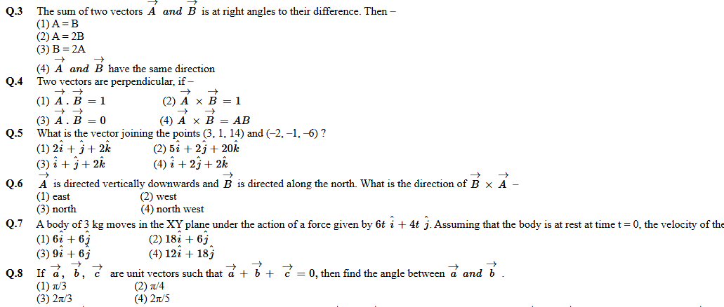 XI-Physics Basic Mathematics including Vectors questions